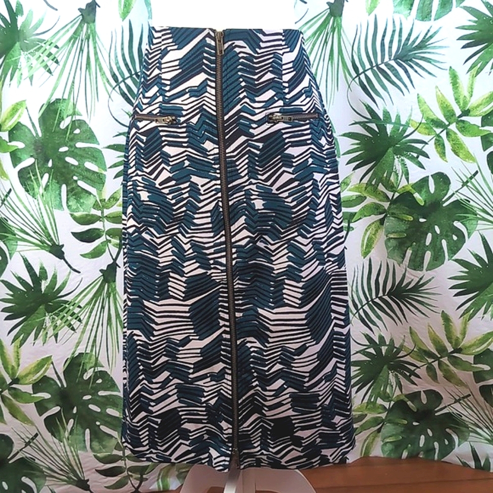 Worthington Teal Striped Pencil Skirt (Size: 6)